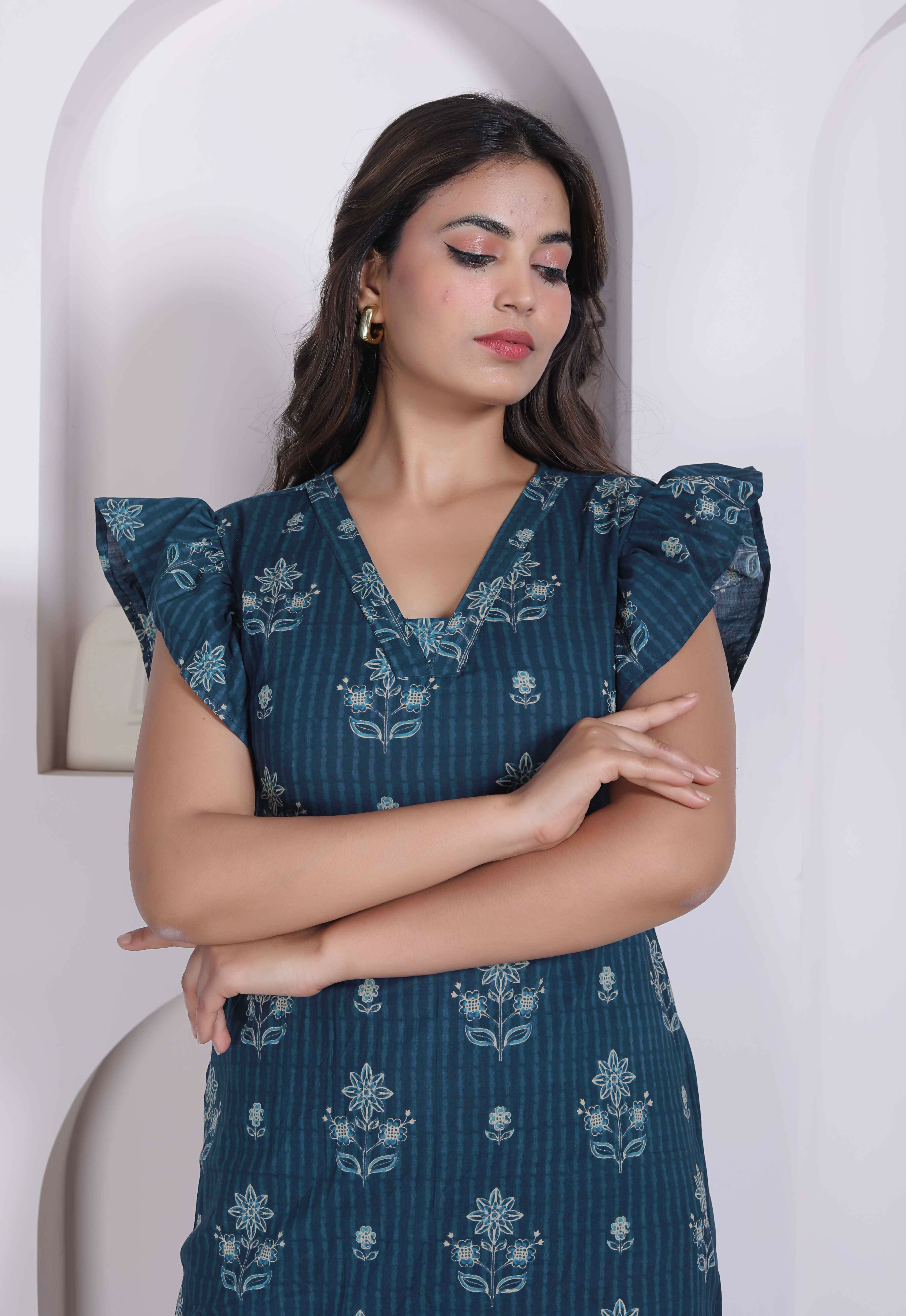 Miravan Women Empire Waist Blue Mini Length Dress | Grocsy