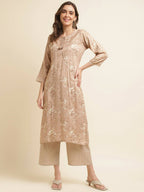 Beige Poly Rayon Floral Printed Straight Kurta - Prasuti | Grocsy