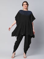 Ahalyaa Women Black Crepe Glitter Printed Kurta with Dhoti Pants | Grocsy