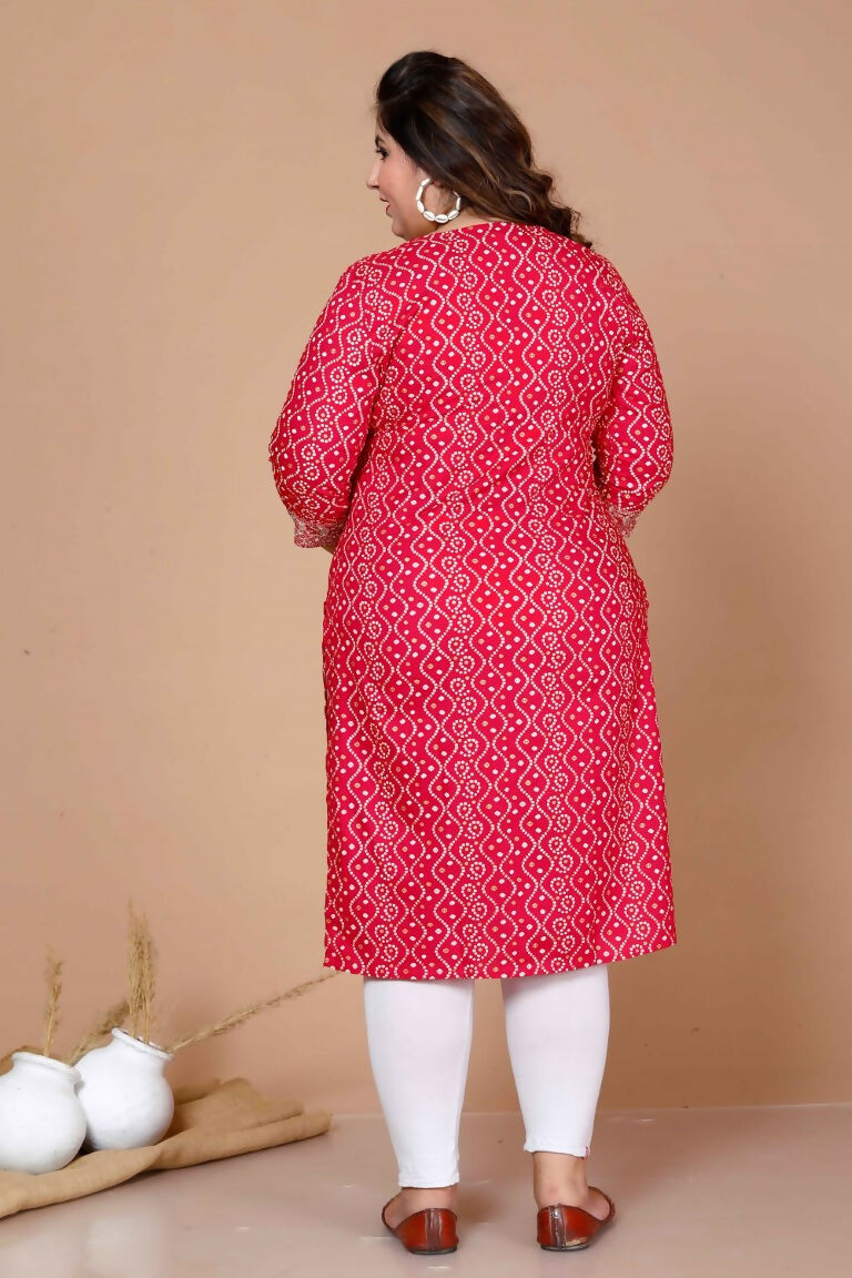 Miravan Women's Plus Size Pink Bandhani Pakistani Straight Kurti | Grocsy