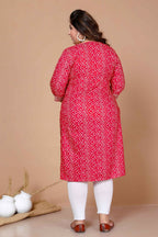 Miravan Women's Plus Size Pink Bandhani Pakistani Straight Kurti | Grocsy
