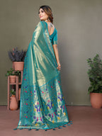 Aastha Fashion Sea Green Tissue Silk Paithani Woven Saree | Grocsy