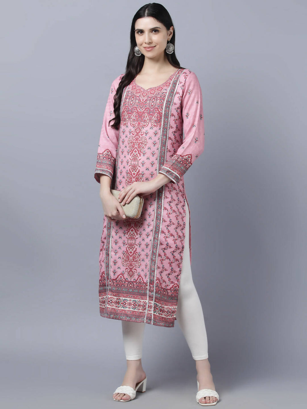 Myshka Women Pink Red Ethnic Motifs Printed Kurta | Grocsy