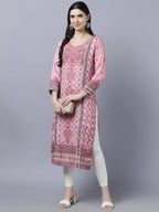 Myshka Women Pink Red Ethnic Motifs Printed Kurta | Grocsy