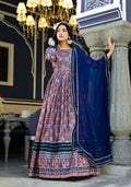 Partywear Designer Blue Dola Silk Anarkali Suit With Dupatta - Ananta | Grocsy
