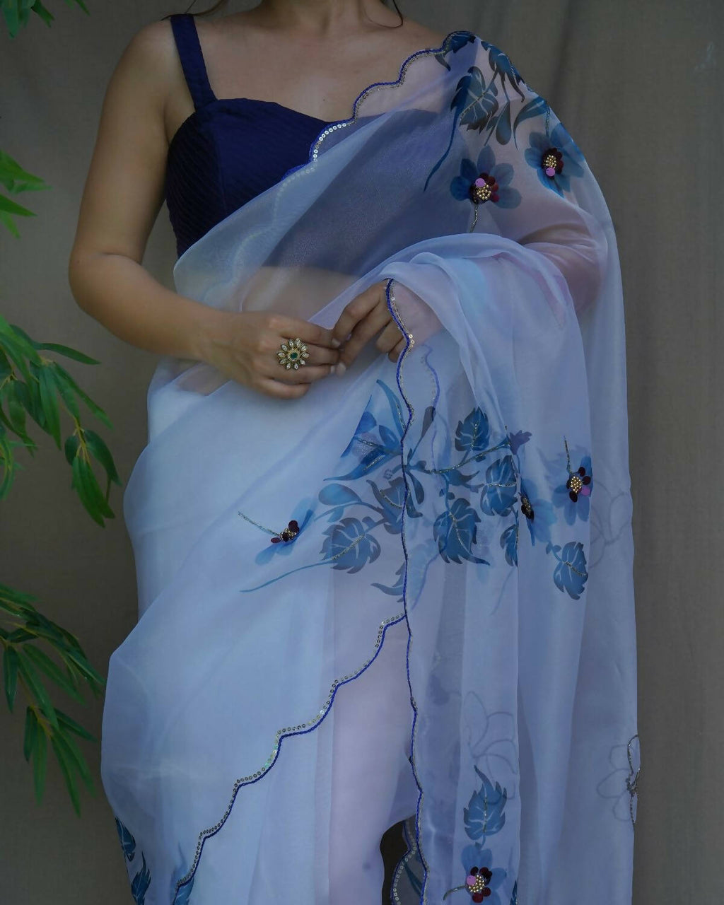 Vamsee White Organza Saree | Grocsy