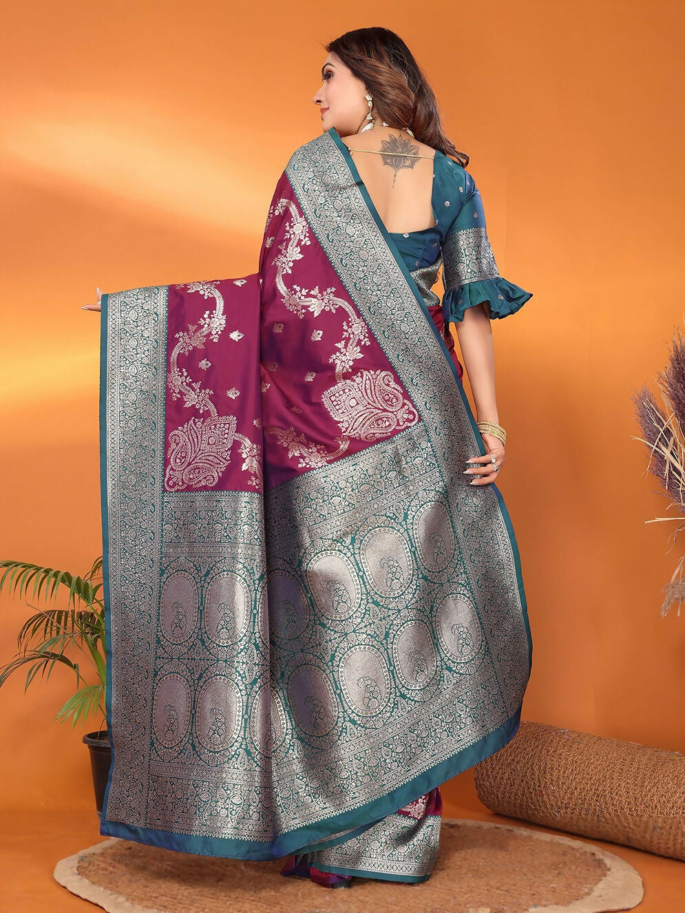 Joban Fashion Banarasi Purple Woven Soft Silk Saree | Grocsy