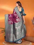 Joban Fashion Banarasi Purple Woven Soft Silk Saree | Grocsy