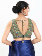 Joban Fashion Green Multi Georgette Padded Blouse With V Neck Sleeveless | Grocsy