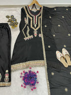 Teeya Creation Black Color Chinon Silk Party Wear Trending Palazzo Set | Grocsy