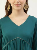 FIORRA Women's Turquise Crepe Straight Kurta Pant With Dupatta | Grocsy
