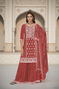 Ethnic Festive Wear Premium Chinon Fabric Rust orange Stitched Suit With Dupatta-Zeeya | Grocsy