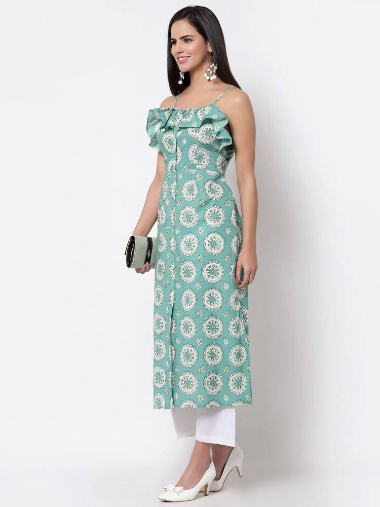 Myshka Women's Blue cotton Printed Sleeveless S Casual Dress | Grocsy