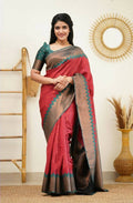 DEIANA'S Beautiful Designer Golden zari Soft Lichi Silk Saree - Maroon | Grocsy