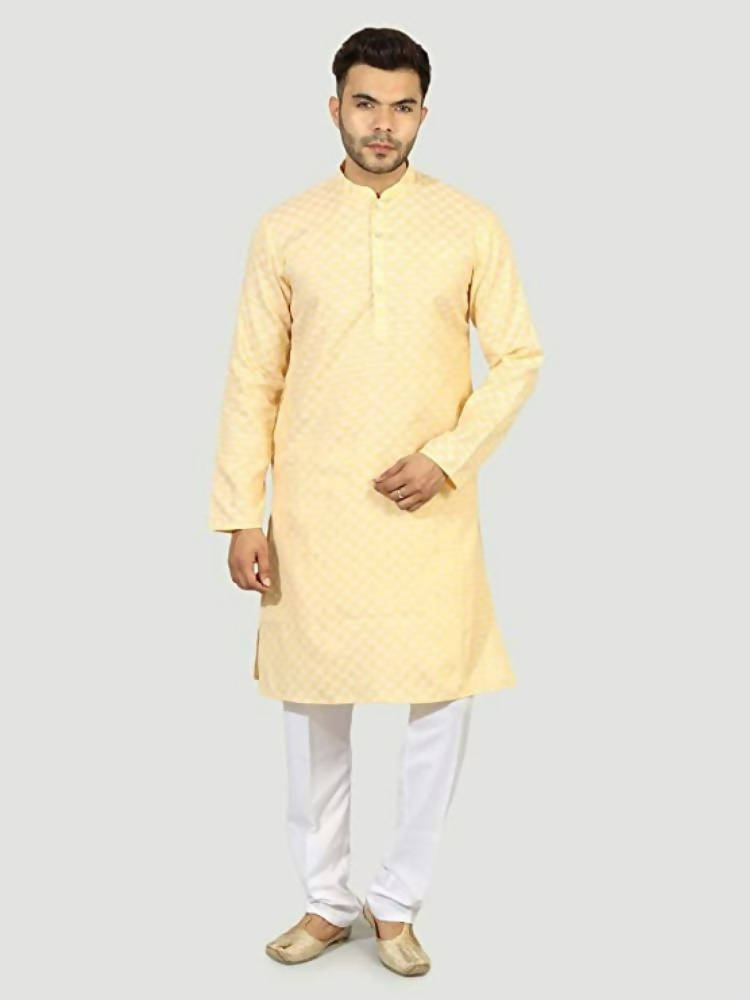 Uri And Mackenzie Mens Casual Cotton Blend kurta Pajama Set (Light Yellow) | Grocsy