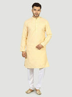 Uri And Mackenzie Mens Casual Cotton Blend kurta Pajama Set (Light Yellow) | Grocsy