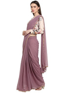 Ahalyaa Women's Mauve Butta Georgette Ready to Wear Saree | Grocsy