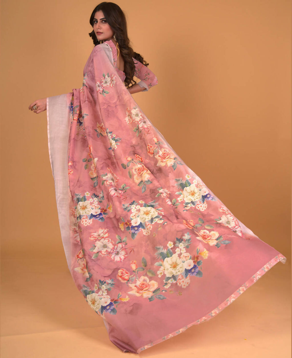 Mauve Cotton Silk Floral Printed Saree With Unstitched Blouse Piece - Akshita | Grocsy