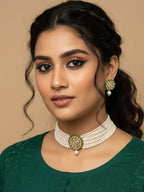 NVR Women Gold Plated White Kundan Jewellery Set | Grocsy