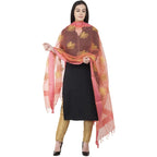 A R Silk Tissue Zari Embroidery Golden Zari Embroidery Peach Color Dupatta or Chunni | Grocsy