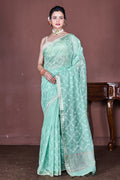Morchari Green Cotton Chanderi Embroidery Saree Unstitched Blouse | Grocsy