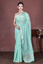 Morchari Green Cotton Chanderi Embroidery Saree Unstitched Blouse | Grocsy