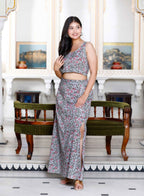 Miravan Women's Grey Floral Printed Crop Top And Skirt Co-Ord Set | Grocsy