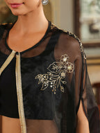 Janasya Black Georgette Solid Top Bottom Cape | Grocsy