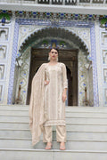 Jyoti Fashion Women's Beige Faux Georgette Heavy Embroidery and Moti Work Kurta Set | Grocsy