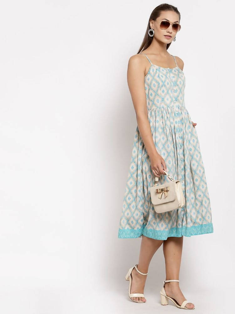Myshka Women's Multi Crepe Printed Sleeveless Square Neck Casual Dress | Grocsy