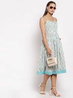 Myshka Women's Multi Crepe Printed Sleeveless Square Neck Casual Dress | Grocsy