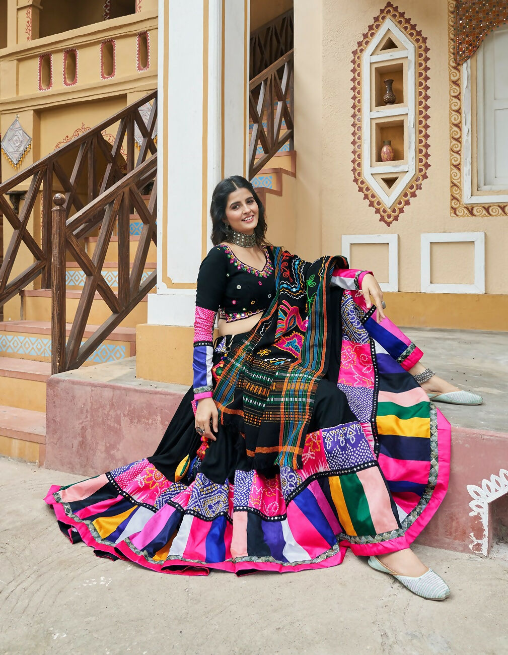 AI Fashion Black Viscose Rayon Designer Navratri Lehenga Choli Collection | Grocsy