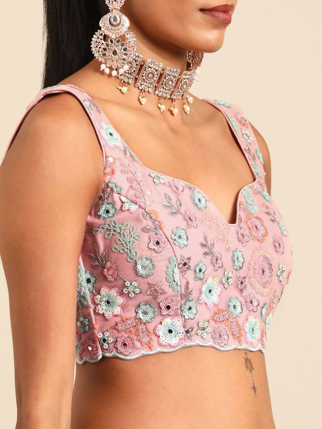House of Panchhi Pink Net Sequins, Mirror and thread embroidery Lehenga choli & Dupatta | Grocsy