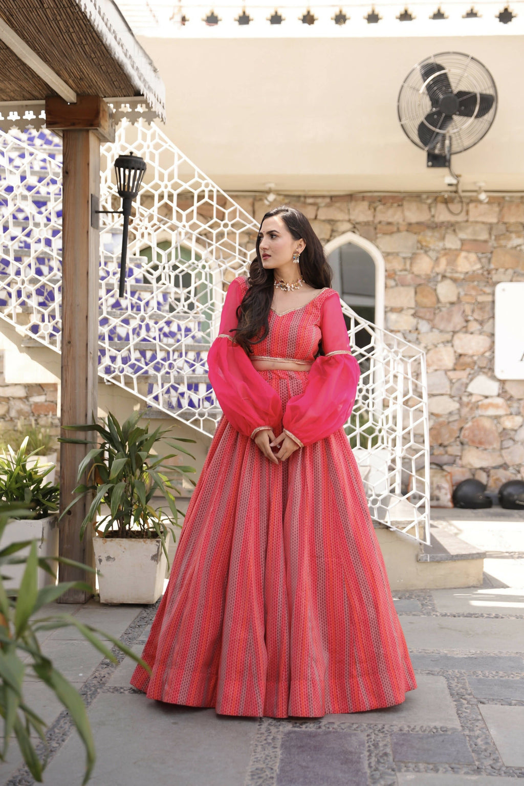 Wedding Designer Red Pink Chanderi Designer Lehenga - Anbazaar | Grocsy