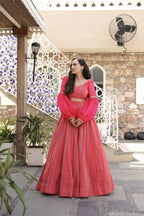 Wedding Designer Red Pink Chanderi Designer Lehenga - Anbazaar | Grocsy