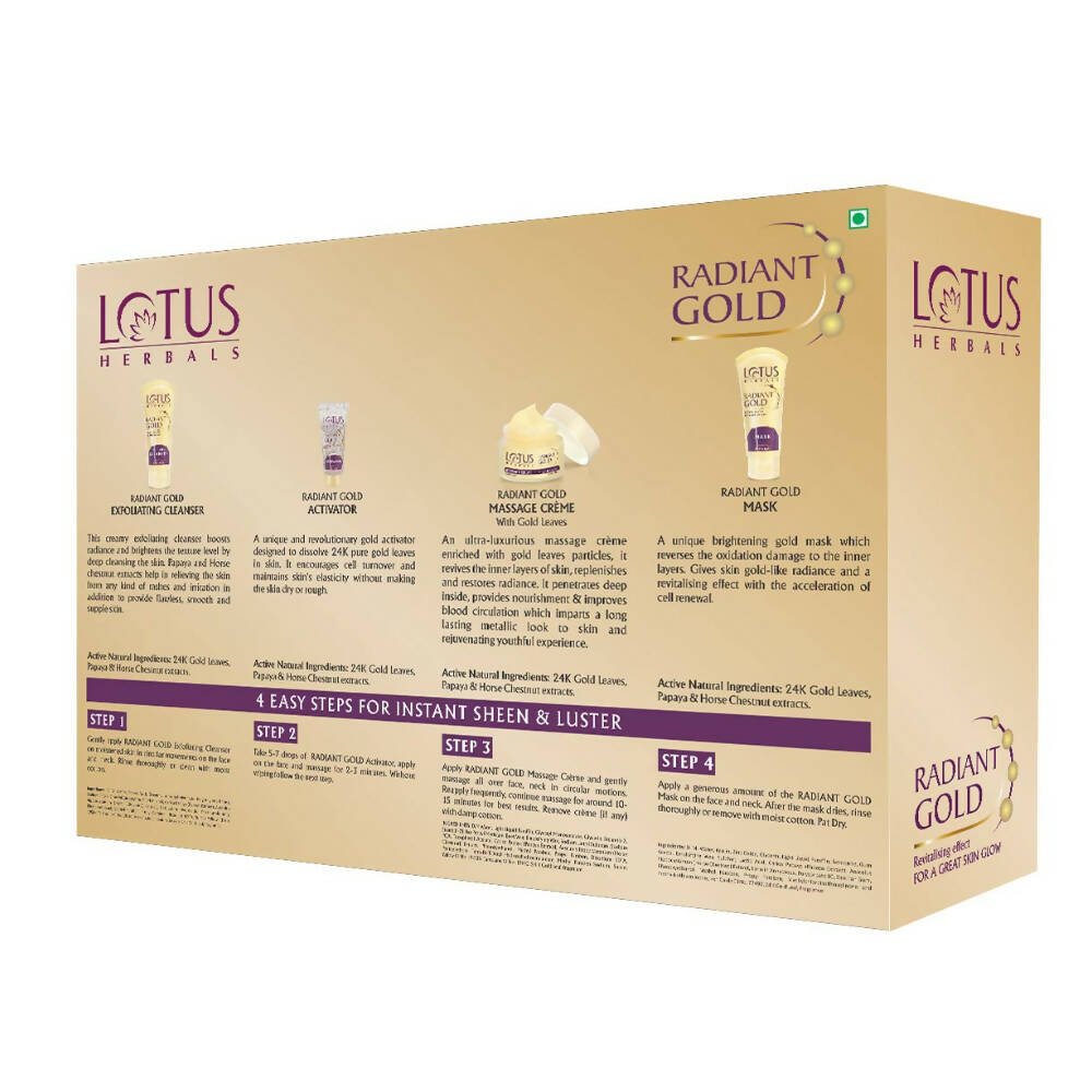 Lotus Herbals Radiant Gold Cellular Glow Facial Kit For All Skin Types | Grocsy