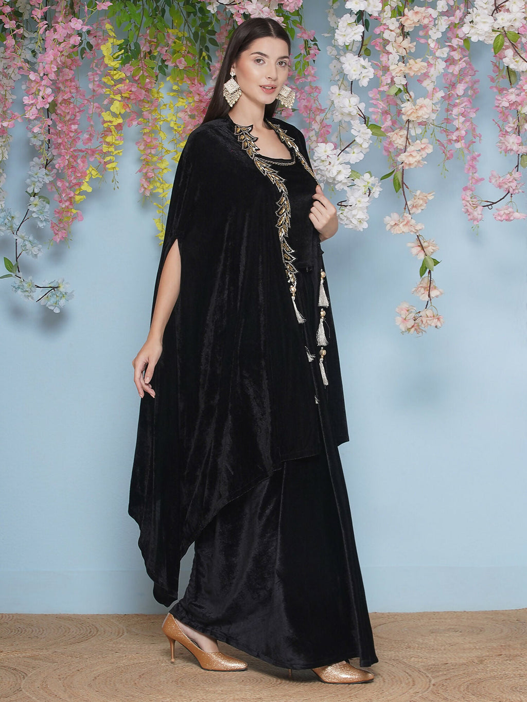 Joban Fashion Black Hand Embellished Cape with Inner and Skirt | Grocsy