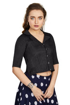 Aastha Fashion Women's Women's Black Art Silk Button Readymade Blouse | Grocsy