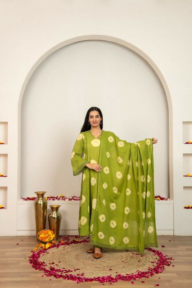Joban Fashion Green Tie & Dye Cotton Suit Set | Grocsy