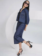 Joban Fashion Black Cotton Denim Pencil Skirt with Inner and Jacket | Grocsy