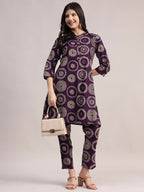 Aavyora Women's Purple Abstract Printed Pure Cotton Co-ord Set | Grocsy