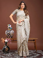 Shree Shyam Fashion Pankhuri Brown Linen Cotton Saree | Grocsy