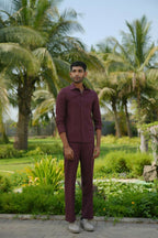 Mono Merge Burgundy Shacket by Hilo Design | Grocsy