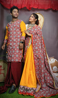 Exclusive Collection Saree With Blouse Piece For Women And Men's Kurta - Yellow | Grocsy