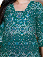 Miravan Women's Cotton Green Floral Printed Straight Pakistani Style Kurta And Palazzo Set | Grocsy