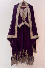 Teeya Creation Wine Color Faux Georgette Embroidery Work Long Party Wear Gown | Grocsy