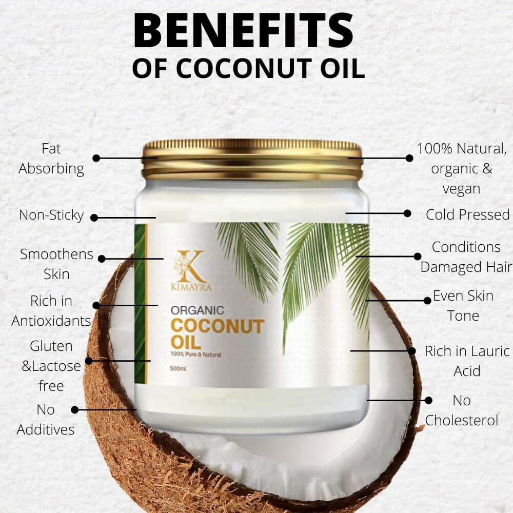 Kimayra World Organic Cold Pressed Coconut Oil with Natural Aroma of Coconut Oil for Hair & Dry Skin | Grocsy