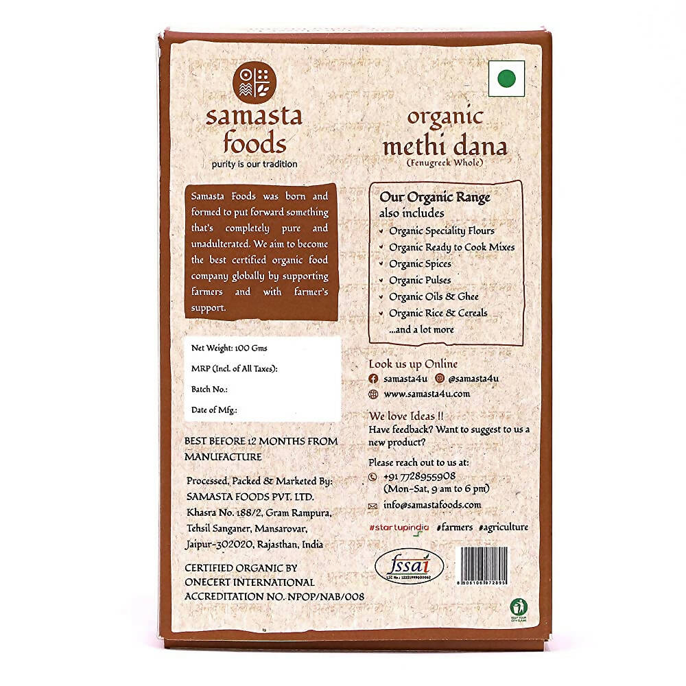 Samasta Foods Organic Methi Dana (Fenugreek Whole) | Grocsy