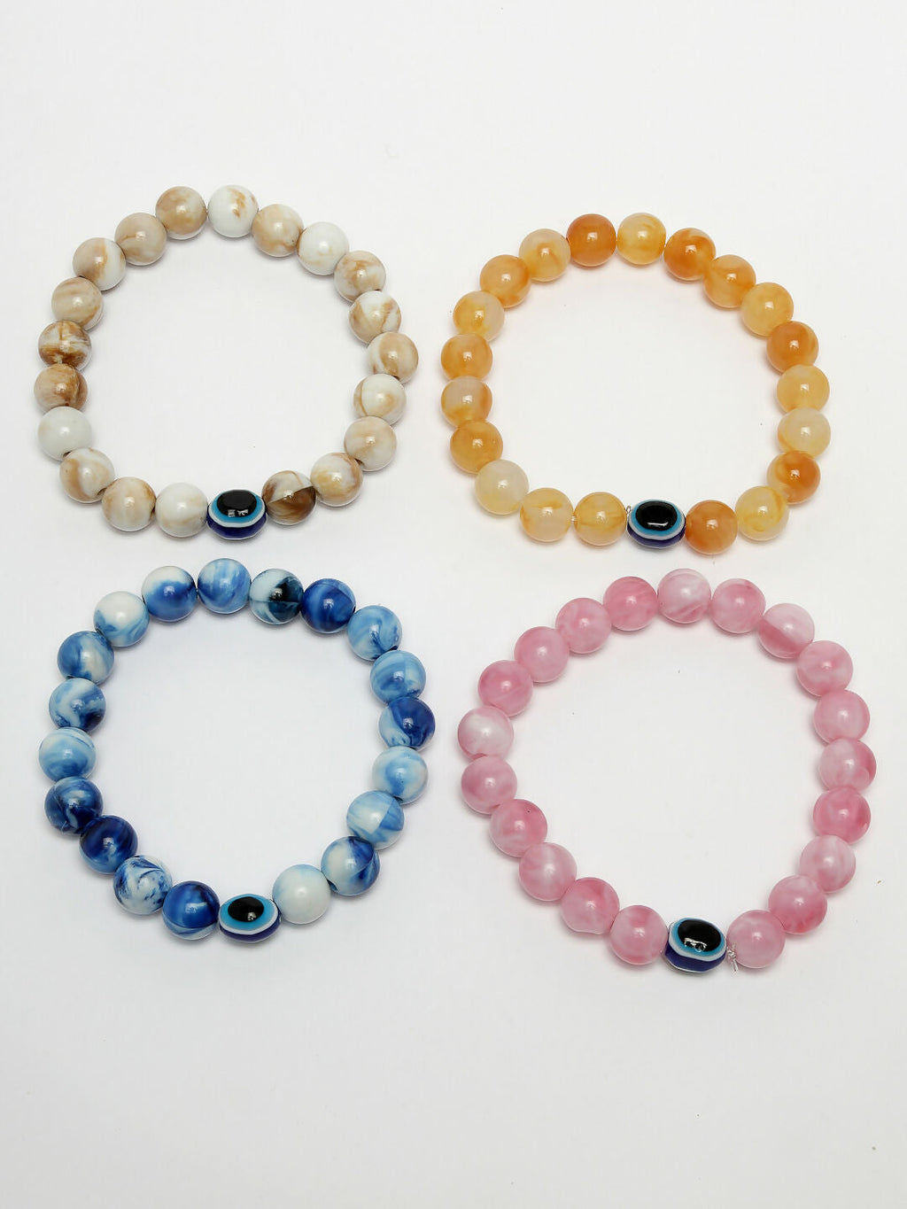 NVR Men & Women Set of 4 Artificial Beads-Beaded Evil Eye Elasticated Bracelet | Grocsy