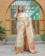 Vamsee Madhavi White Soft Silk Saree | Grocsy